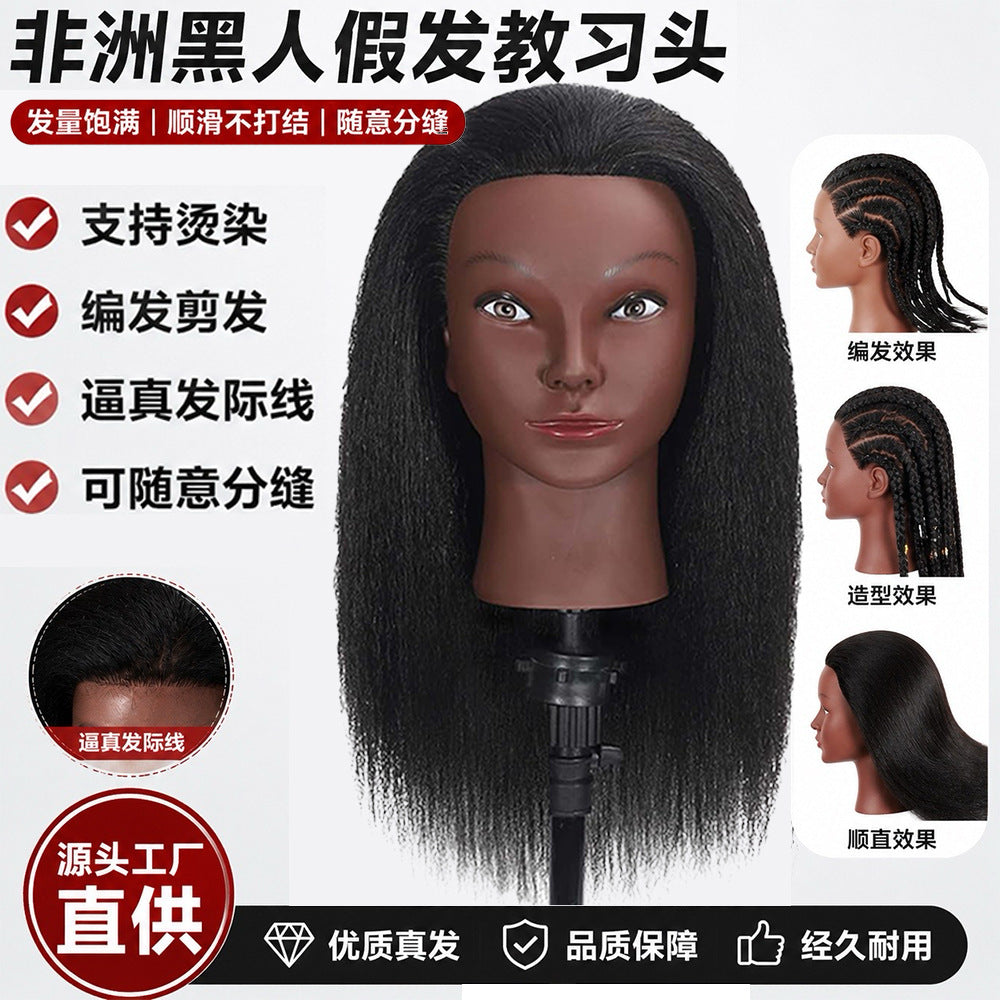 African Black Mannequin Head for Hairdressing Practice, Training, Cutting, Curling, Styling