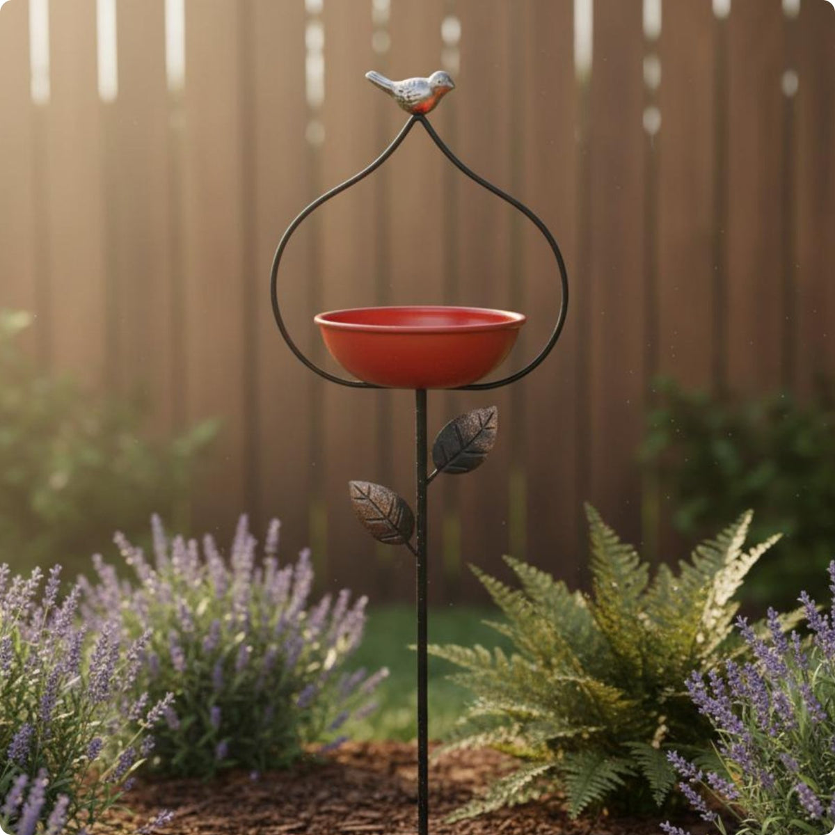 Metal Garden Stake Bird Bath Multi-Function Bird Bath Feeder Decorative for Yard