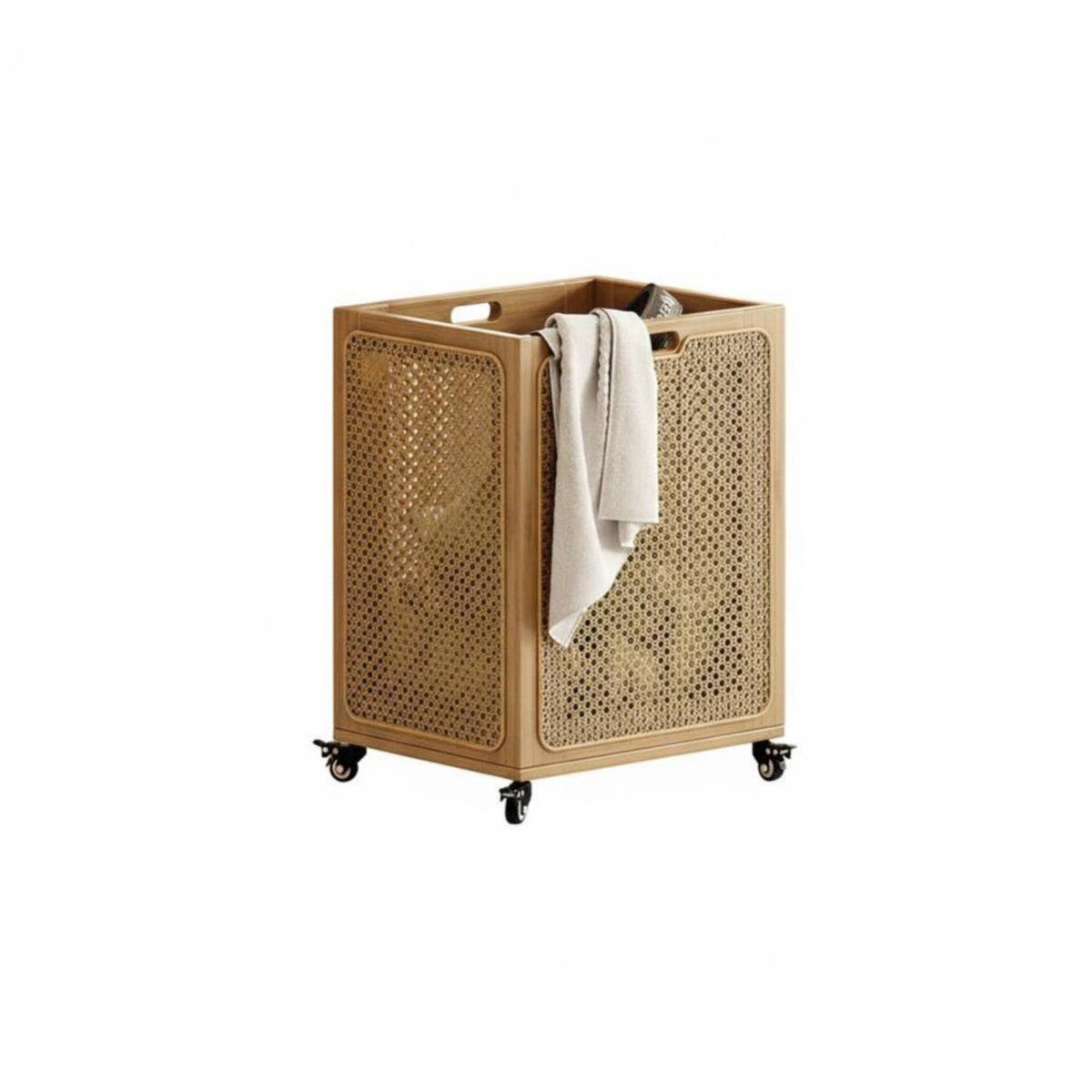 Wheeled Rattandesign Hamper Breathable Laundry Accessory Multifunctional