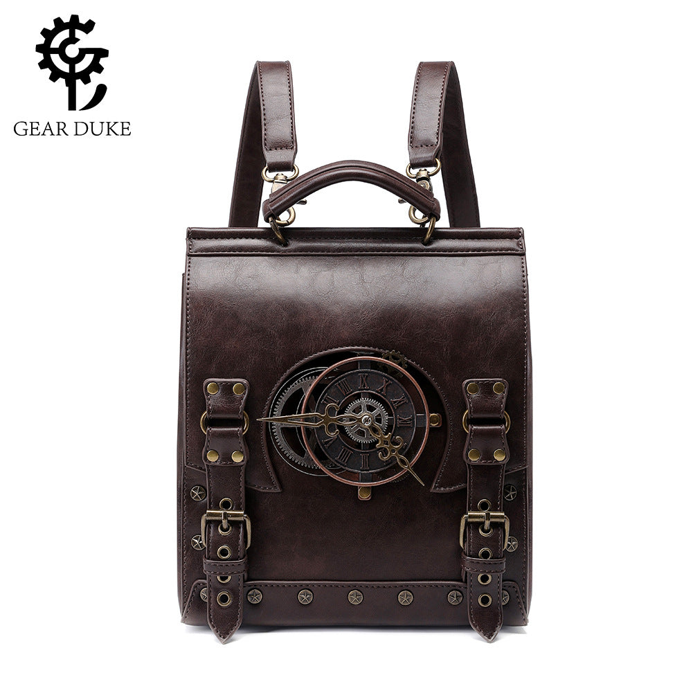 GEARDUKE Women's Vintage Industrial Backpack with Embossed PU, Medium Size