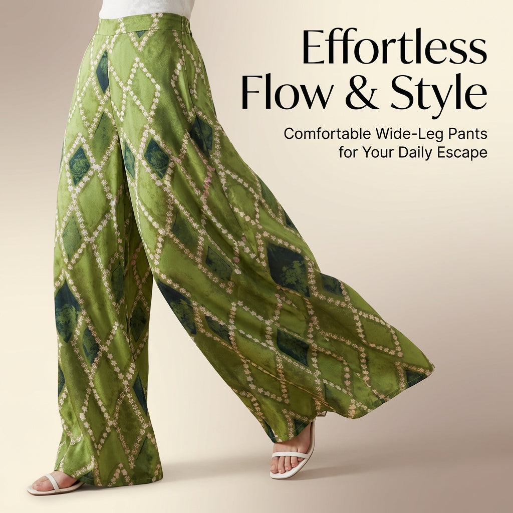 Women's Clothing Wide Leg Palazzo Pants with Double Pockets for Beach Wear, Rayon Material Summer Trousers, Flowy Culottes for Casual