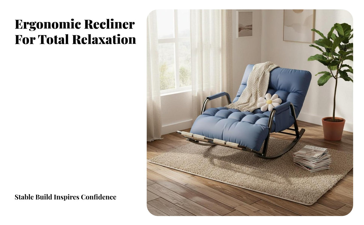 Ergonomic Design Lazy Sofa Rocking Chair Extra Thick Cushion Foldable Recliner Chair Carbon Steel Frame Adjustable Recliner Rocker for Seniors, Nursing Mothers, Balcony, Rest Time, Relaxation, Home Office