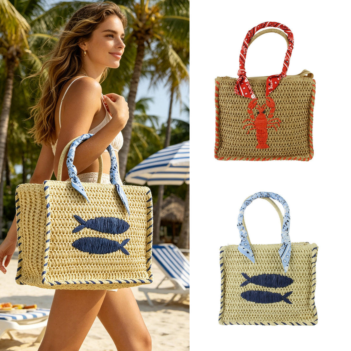 2026 New Raffia Woven Bag for Women - Fashionable Beach Vacation Tote, Large Capacity Commuter Tote