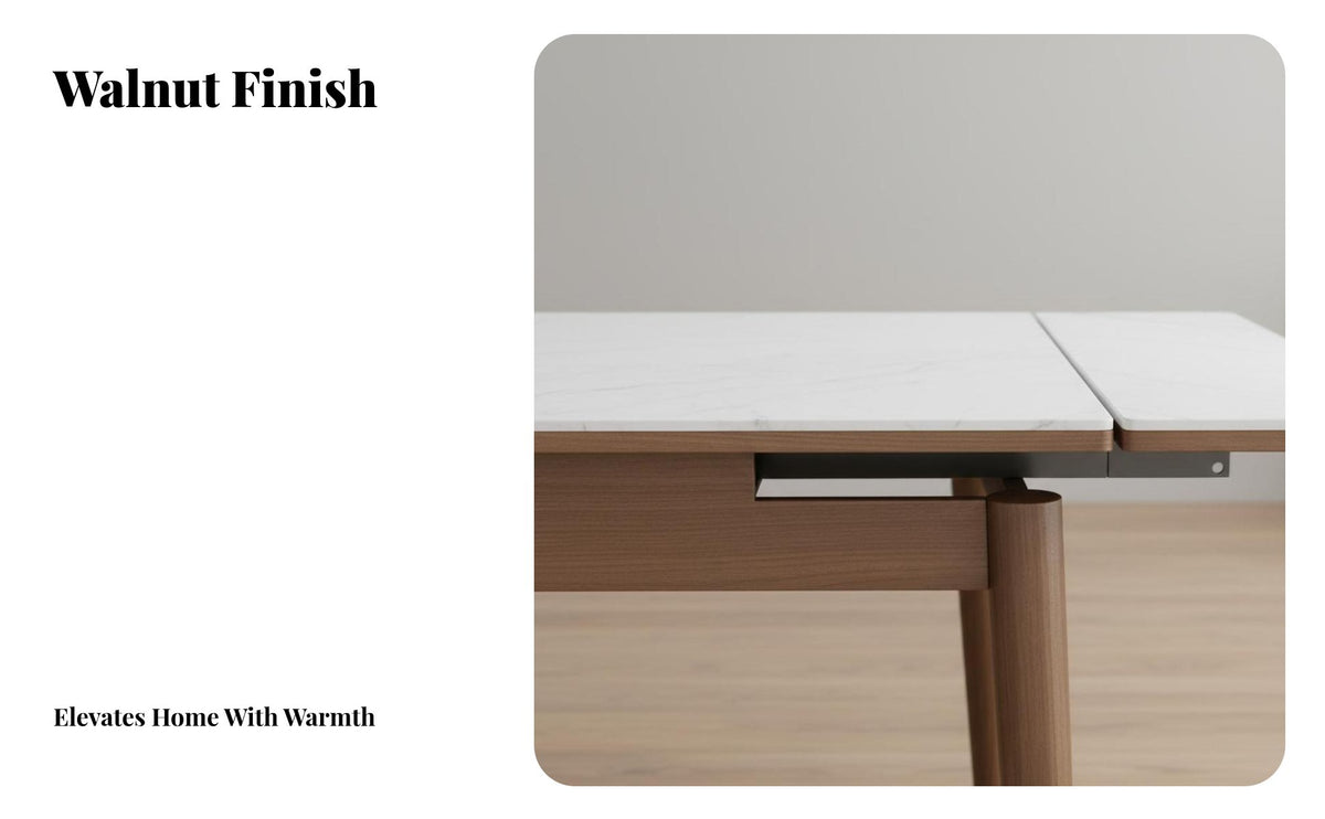 Walnut Color Extendable Rectangular Table Sintered Stone Top Extendable Table Adjustable Length Household Furniture sturdy Wood Frame for Small Apartment Residents, Entertainers, Dining Room, Kitchen, Family Gatherings, Dinner Parties
