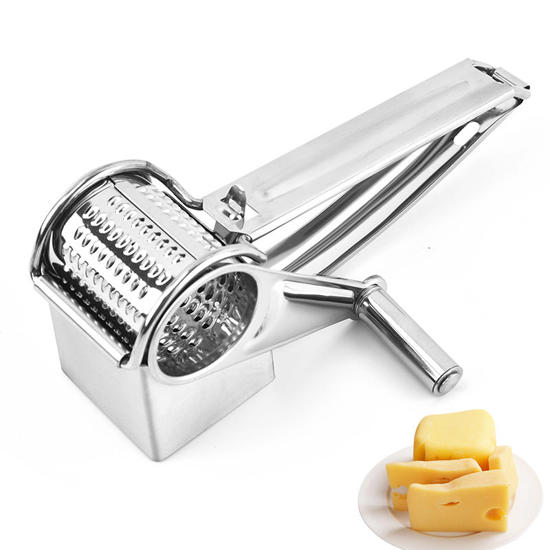 Hand-Cranked Stainless Steel Cheese Grater with Three Interchangeable Heads