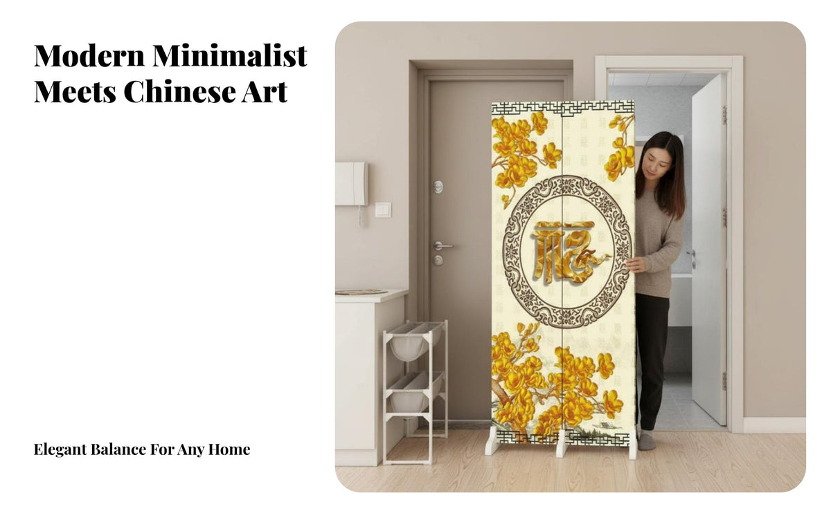 Foldable Folding Panel Screen Chinese Design 4-Panel Folding Screen Privacy Enhancing Room Divider Versatile Use for Lovers of Asian Decor, Apartment Dwellers, Homeowners, Entrance Hallway, Bedroom, Restaurant