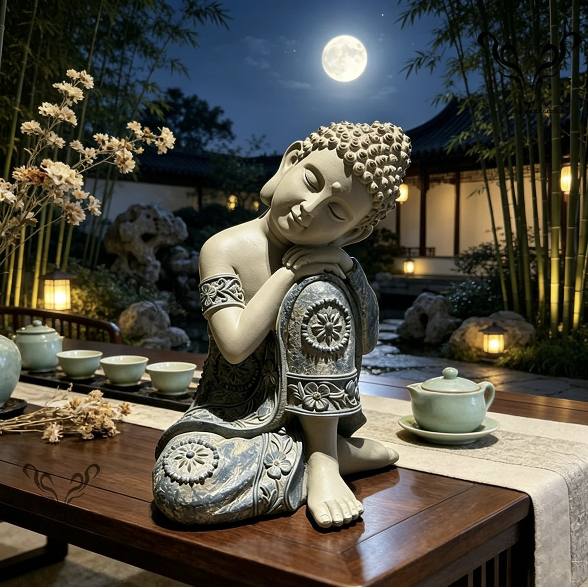 Zen Sitting Sleeping Buddha Statue 25cm
