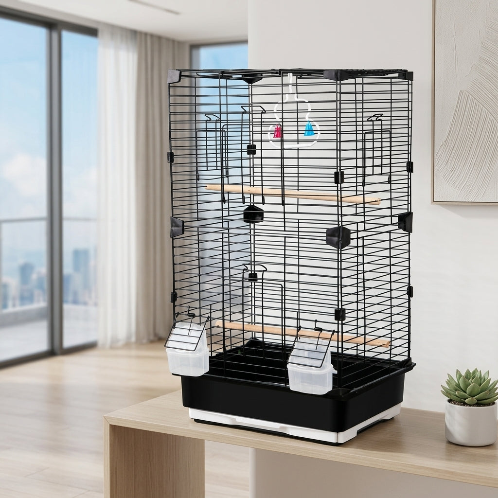 Large Bird Cage and Two-Tier Parrot Cage for Cockatiel, Indoor Double Tier Bird Cage with Accessories, Spacious Mansion Design for Parakeet