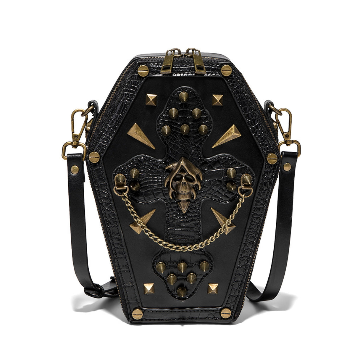Crossbody Bag with Shoulder Strap Punk Gothic Purse with Skull Eye-Catching Casket Bag for Concerts