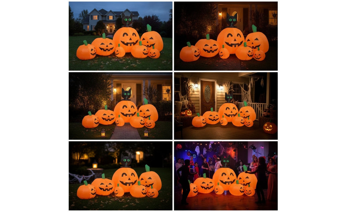 Yard Inflatable Cat on Pumpkin Outdoor Inflatable Pumpkin with Cat Holiday Lighted