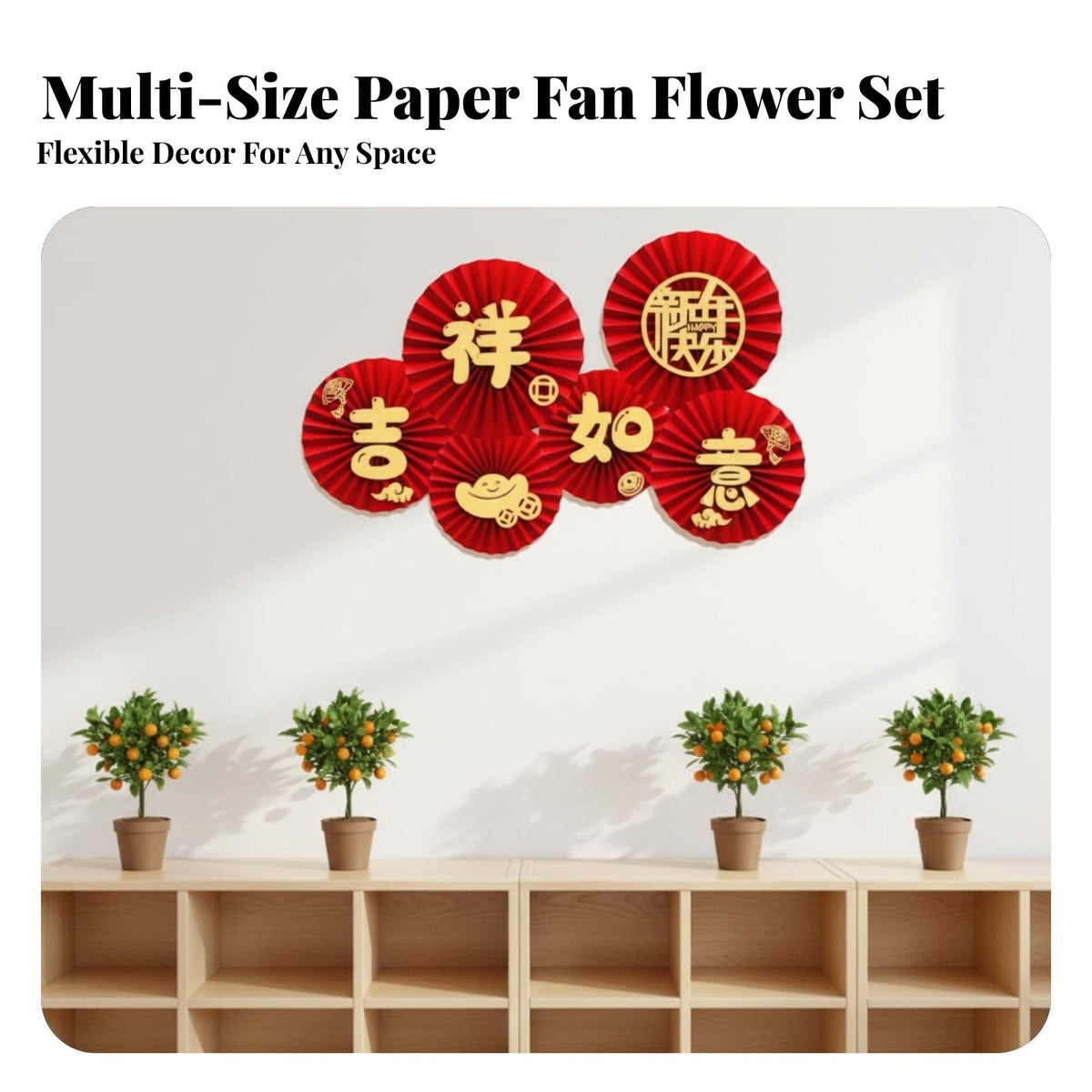 2026 Horse Year Paper Fan Flowers, Chinese New Year Decor, Classroom, Glass Pane, Festive Scene Setup