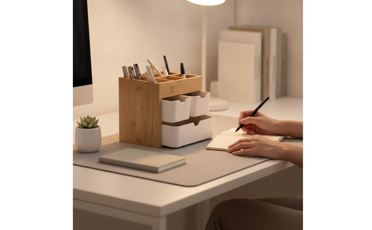 3-Drawer Bamboo Organizer with Drawers Sturdy Desktop Cosmetics Organizer Tiered Makeup Organizer with Drawers Long-Lasting for Women, Teens, Vanity, Dressing Table, Bathroom Counter