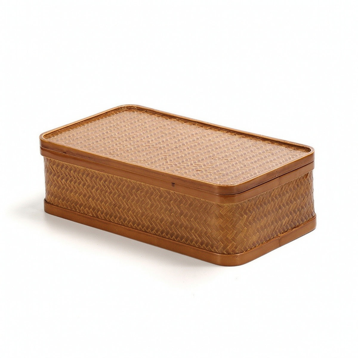 Woven Basket with Handle Handmade Bamboo Storage Basket Portable Woven Bamboo Container with Lid for Tea Service