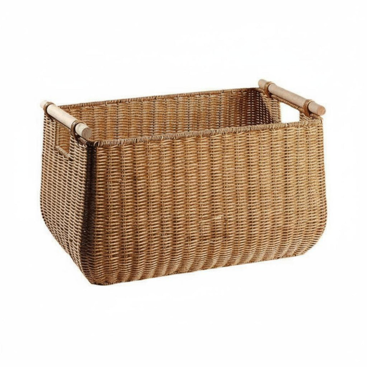 Wickerdesign Bin with Wood Handles Imitation Rattan Weave for Homemakers, Adults