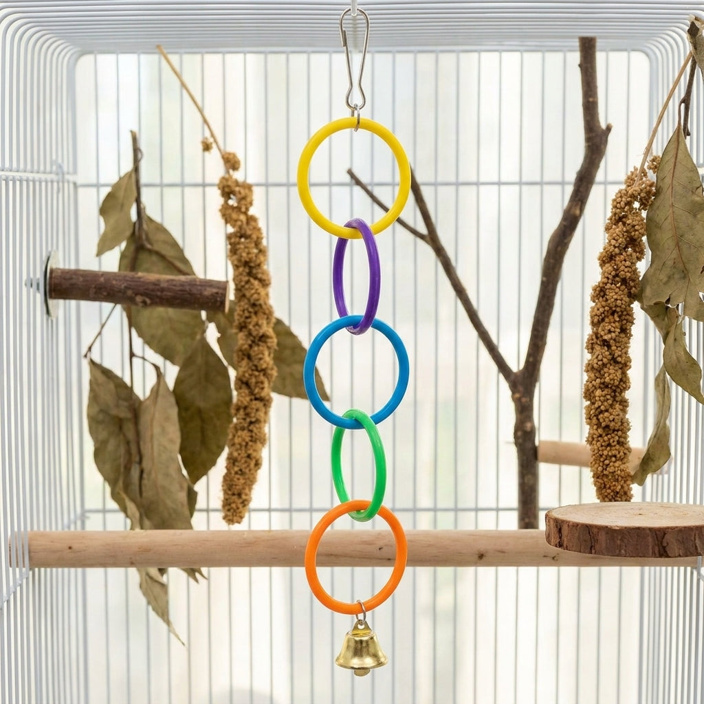 Bird Climbing Toy with Bells, Bird Climbing Rings for Parrot Cage Enrichment, Small Bird Toys and Medium Parrot Climbing