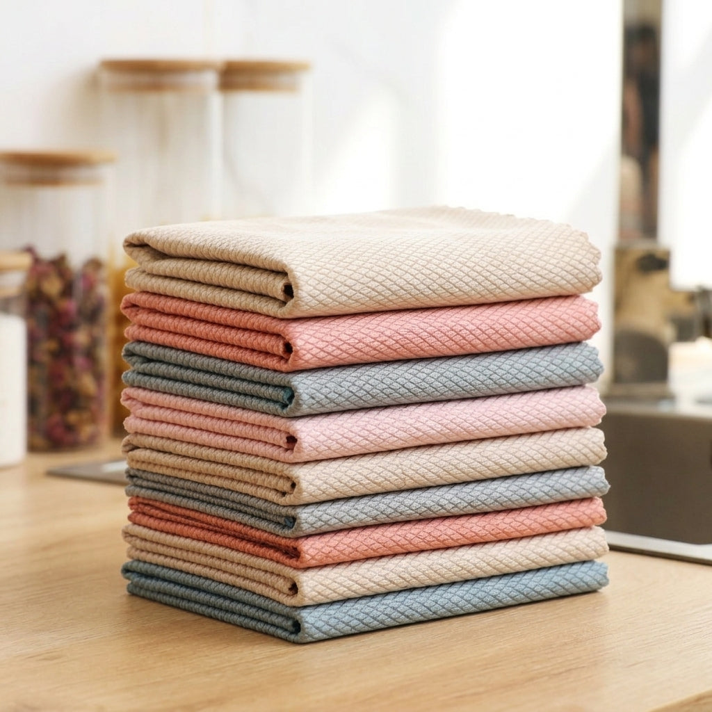 Fish Scale Microfibre Cleaning Cloths, 5-Pack Reusable Mixed Color Cloths for Kitchen and Glass, Anti-Lint and Anti-Streak, 30x40cm