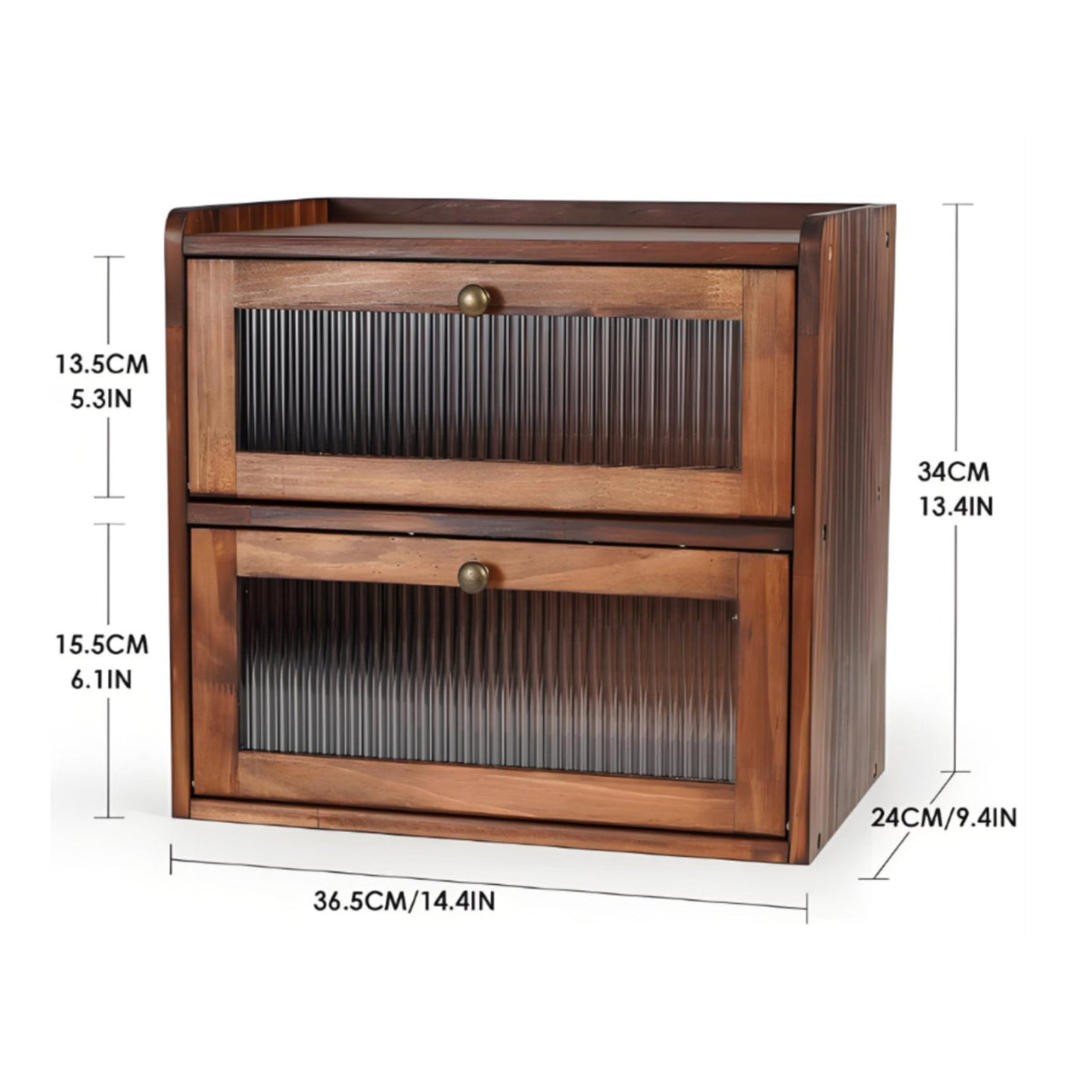2-Tier Bread Box Solid Wood Double Layer Bread Bin Large Capacity