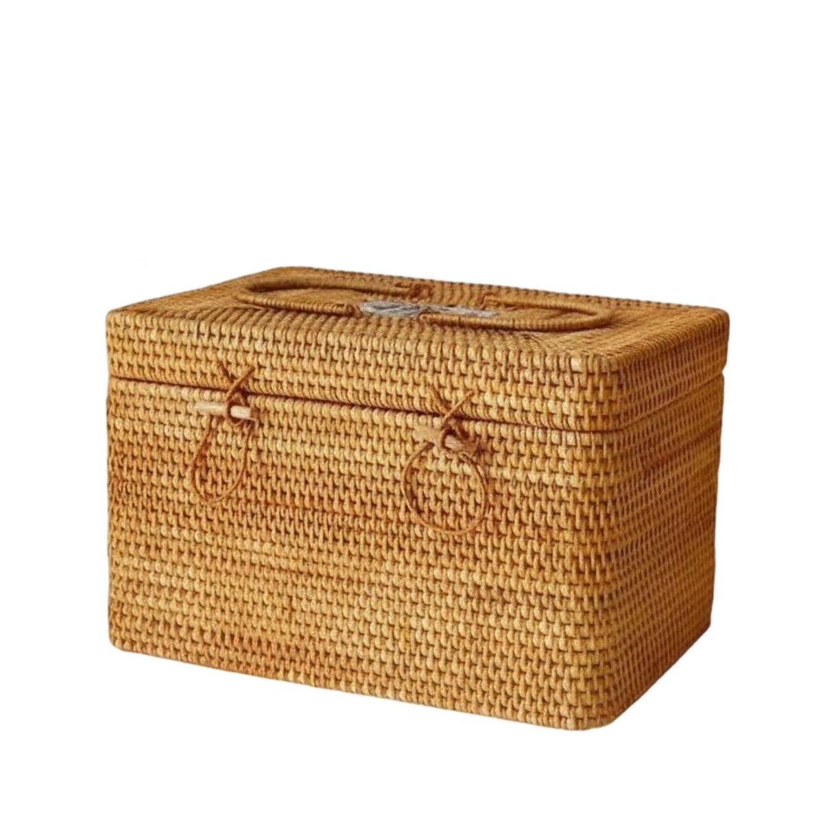 Lidded Rattan container with Handle Portable Design for Camping, Home Decorators