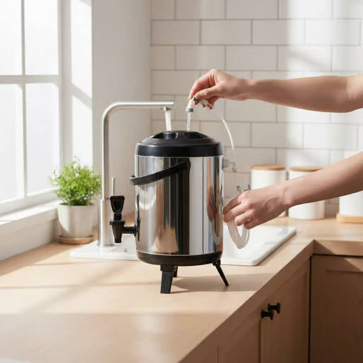 Milk Tea Insulated Container Auto Shut-Closed When Full Insulated Tea Barrel Hot and Cold Beverage Dispenser Double Walled