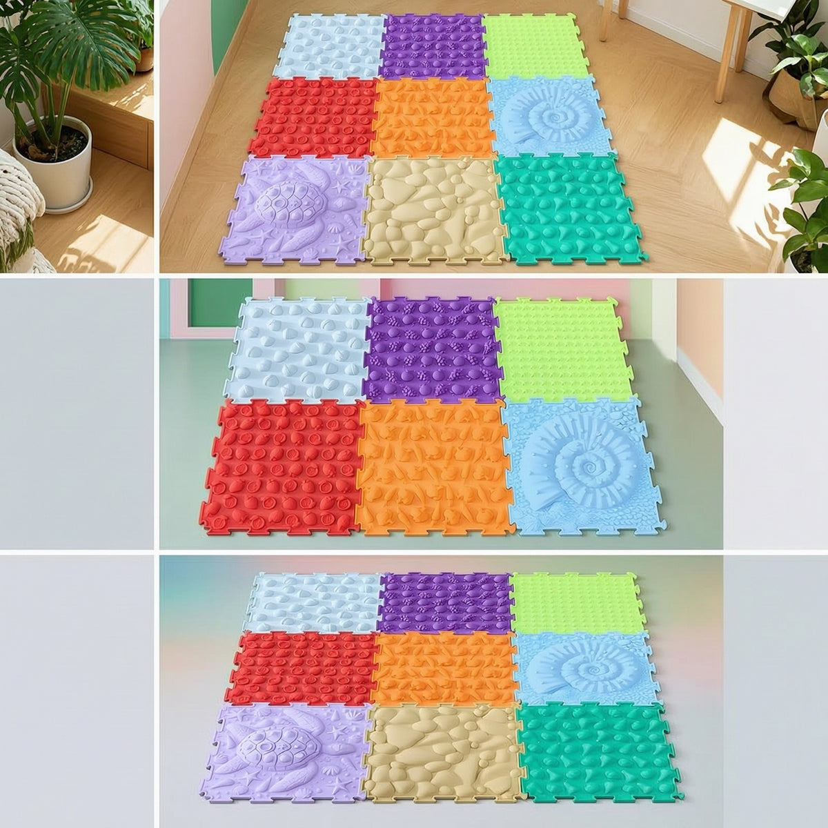 9 Pieces Foot Textured Floor Tile Textured Sensory Tile for Playrooms