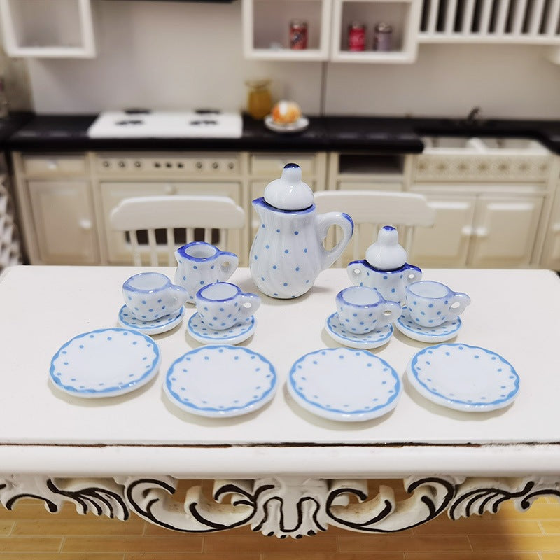 Dollhouse Mini Ceramic Tea Set for Pretend Play