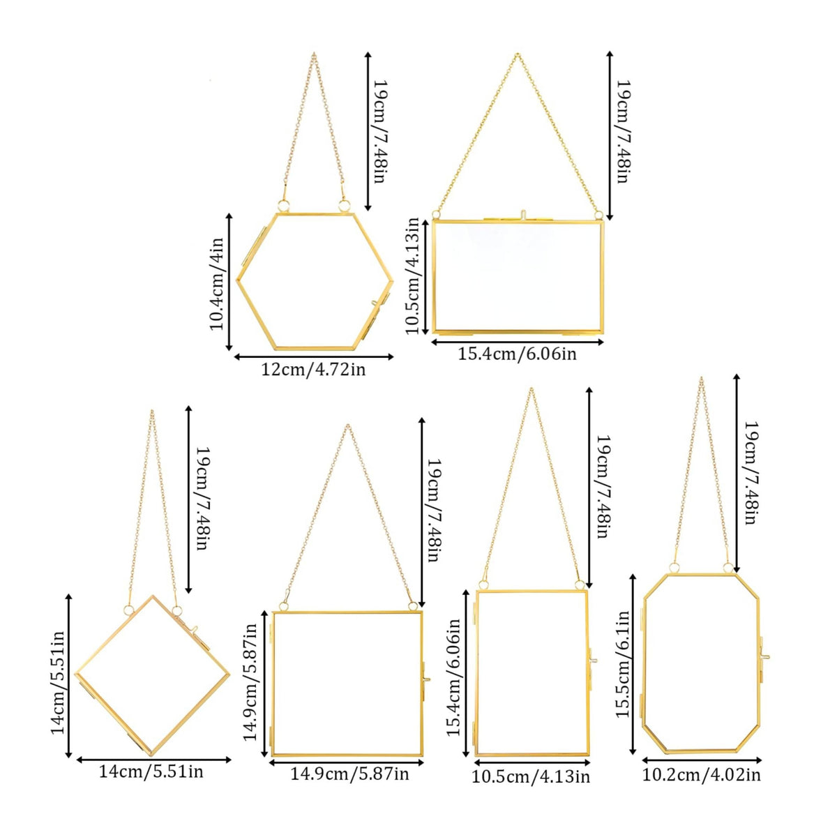 6 Pieces Hanging Glass Frame Easy to Hang Home Decoration