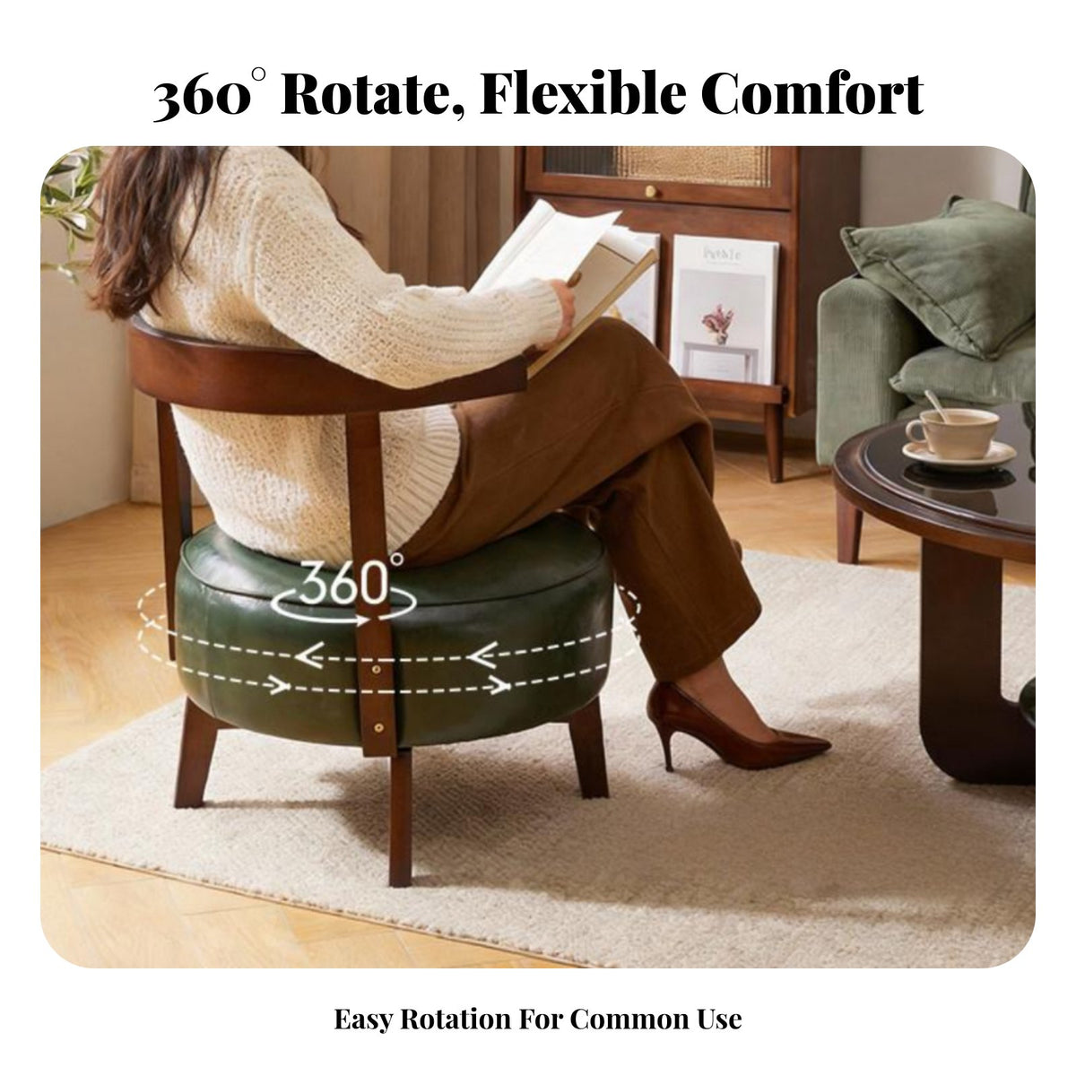 Round rotate Stool with supportrest 360° Mobility Small Seating Low silhouette Design