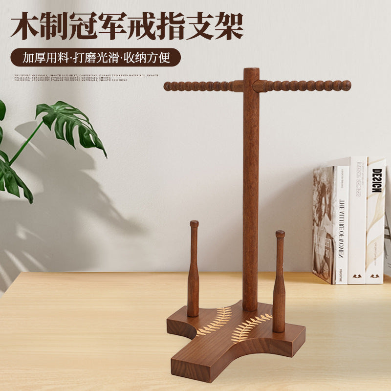 Wooden Sports Ring Holder Baseball Bracelet Storage Rack Desktop Championship Jewelry Display Stand