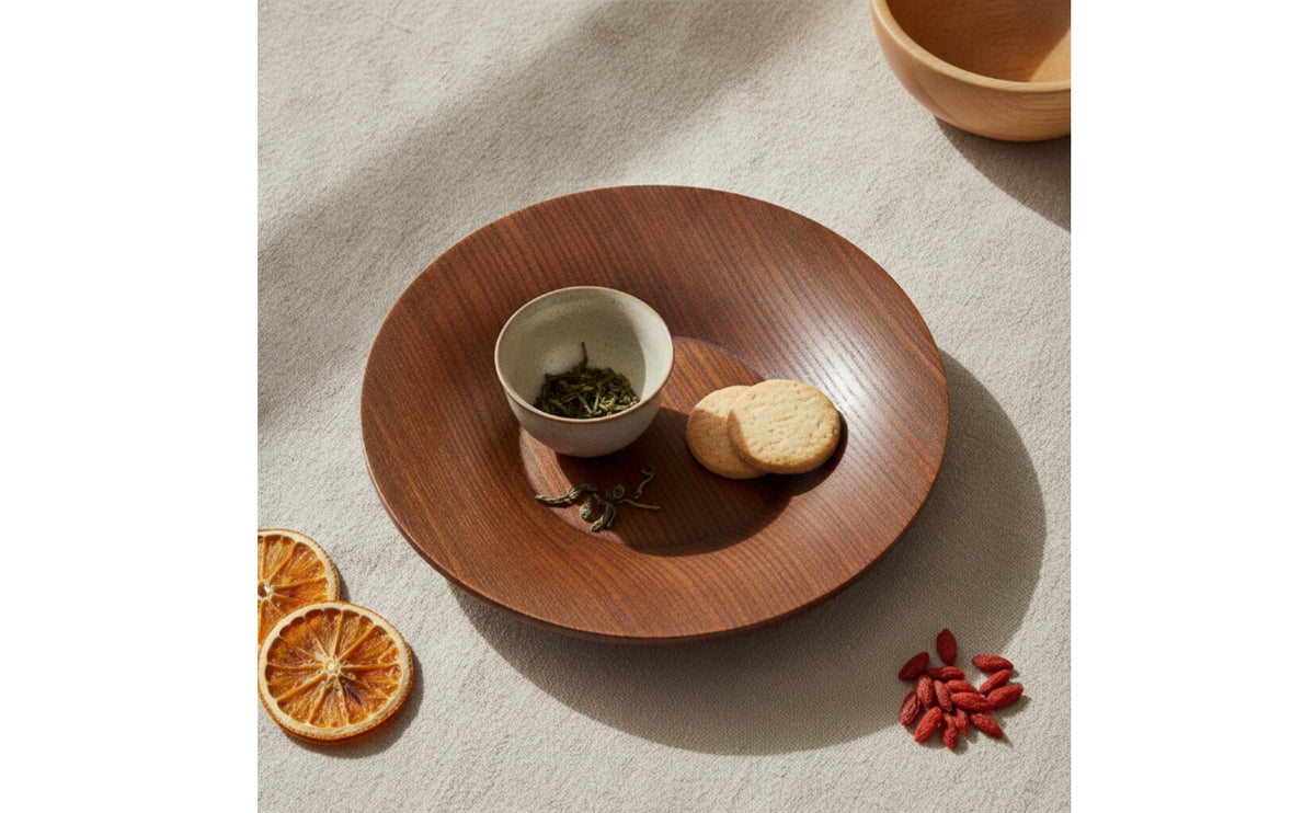 Appetizer Plate Carved Wooden Plate Round Wooden Dish Bowl for Tea Service, Restaurants