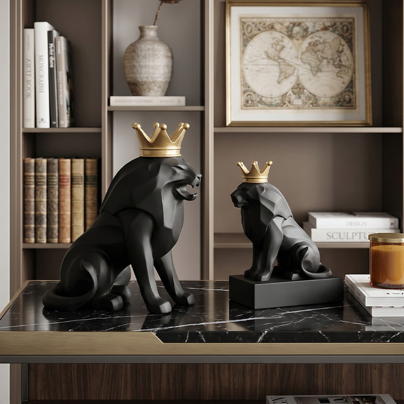 Nordic Minimalist Resin Black Lion Sculpture Ornament