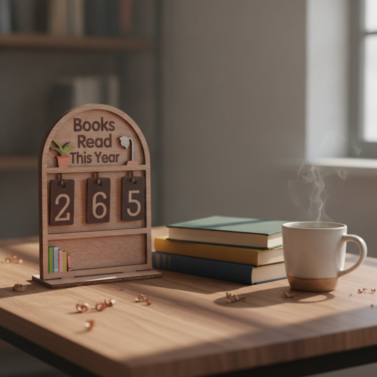 3D Books Read This Year Tracker Sign Layered Wooden Reading Tracker with Tiles Movable Books Read This Year Counter Aesthetic for Readers