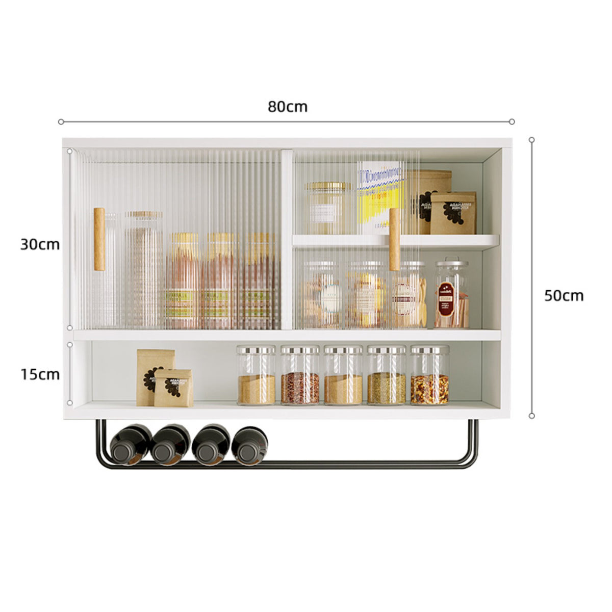 Fluted Door Cabinet Solid Wood Hanging Kitchen Cupboard Wall Mounted Storage Shelf Fluted Glass Door Wall Cabinet Suitable for Gift Giving Home Decoration