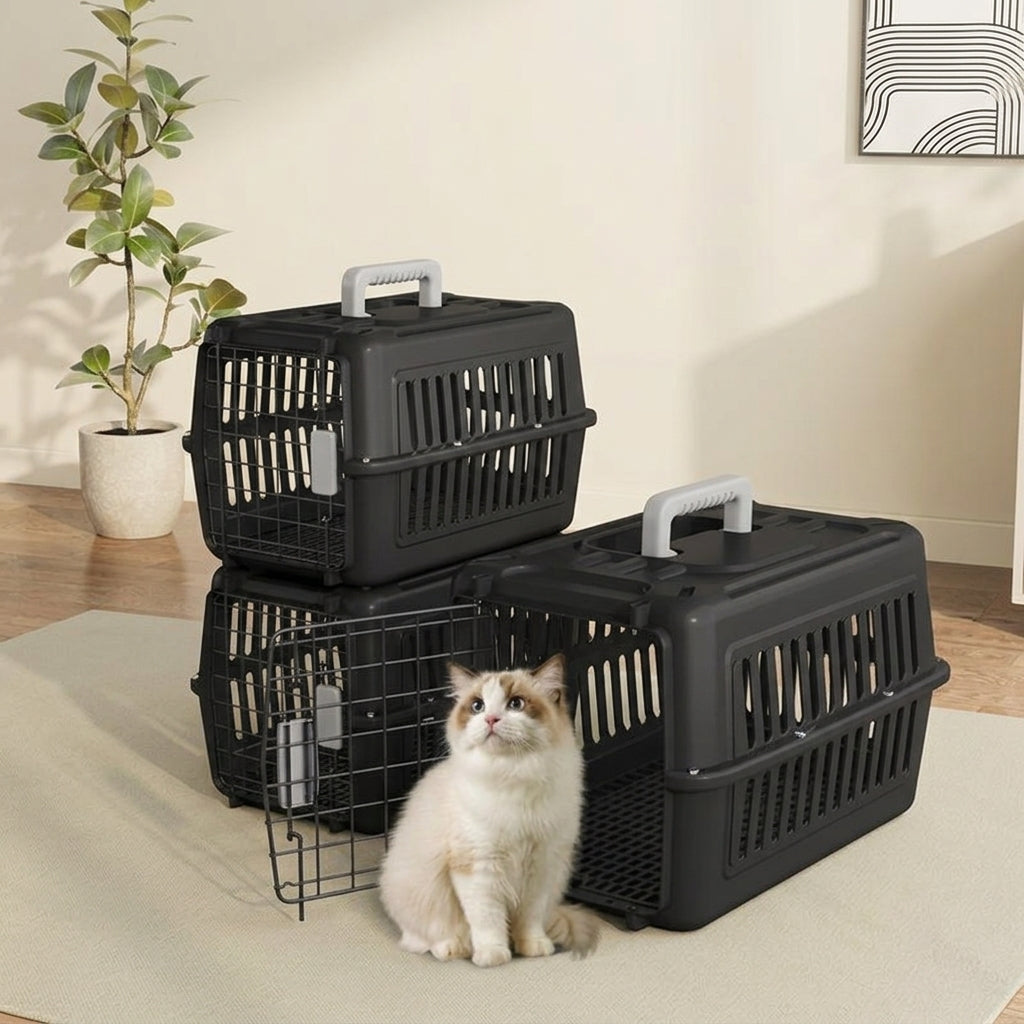 Portable Pet Carrier with Design Patent, PP Material Hard Sided Cat Carrier for Cat Dog, Car Pet Travel Bag Breathable with All-Side Ventilation
