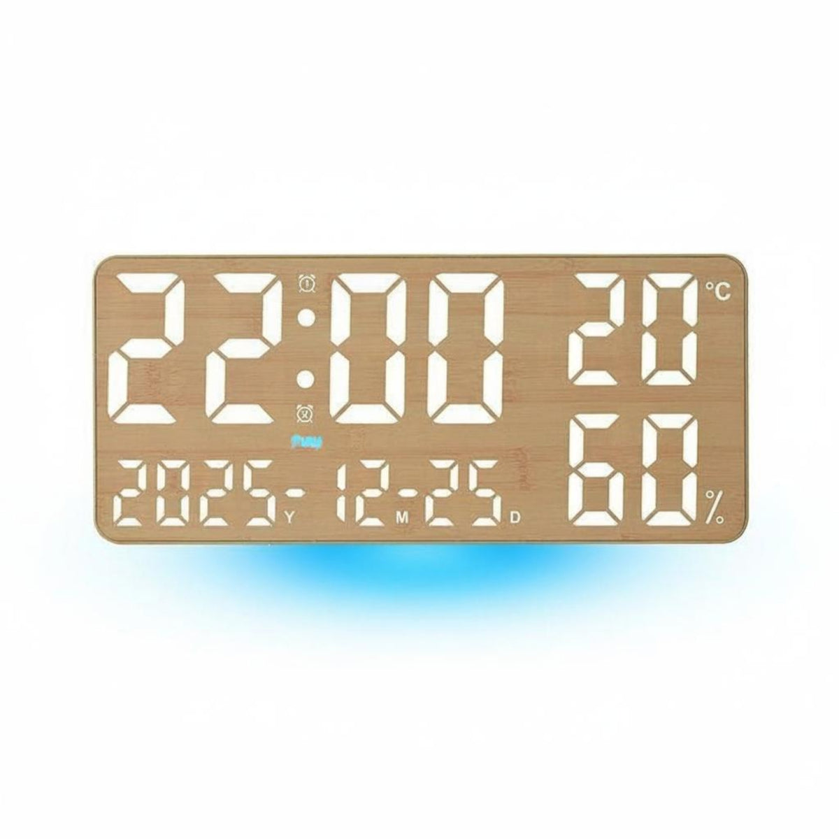 Digital Clock with Date Display Rounded Corners Wood-Grain LED Wall