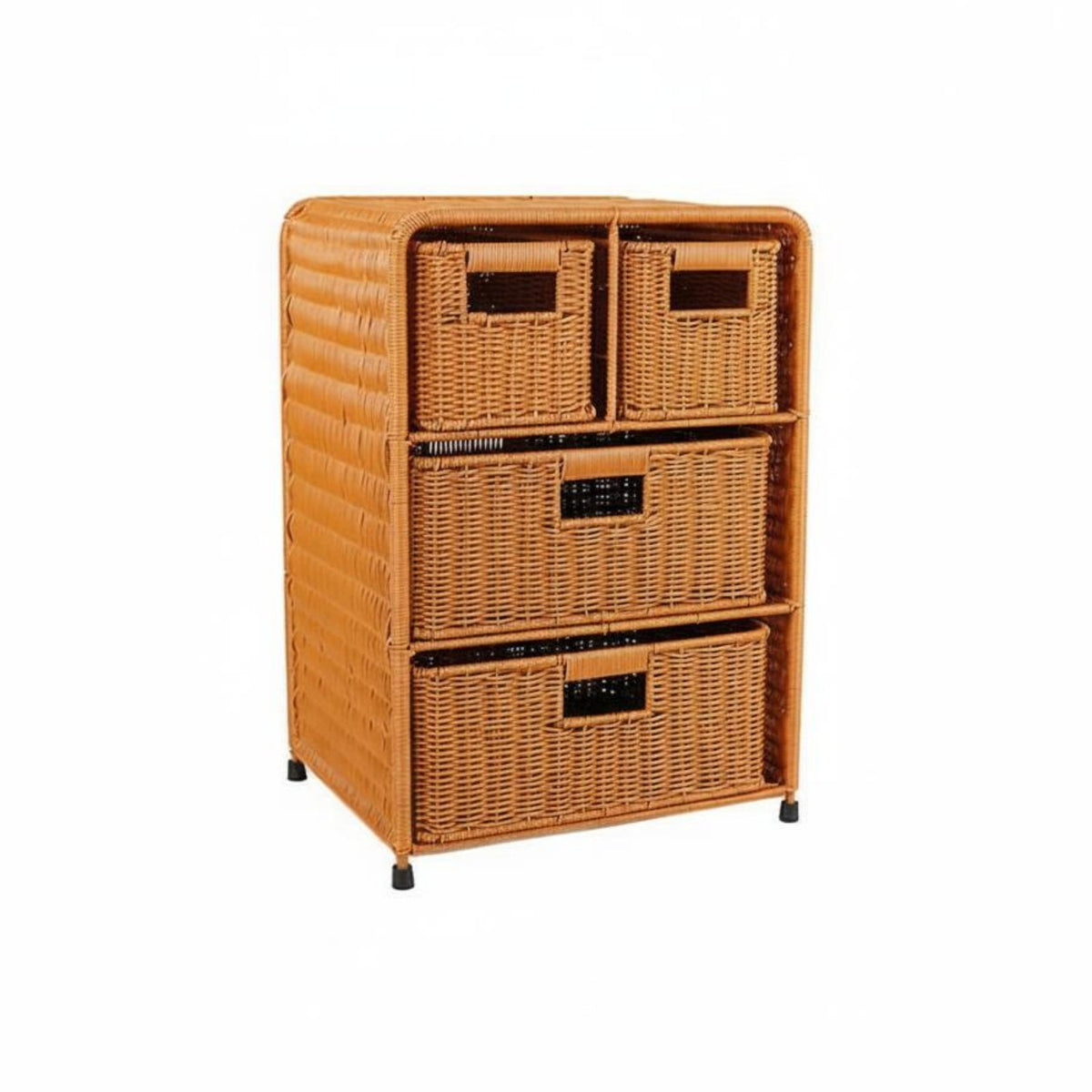 3-Drawer Woven Chest Nordic Design 3-Tier Woven Basket Stand Multi-Purpose