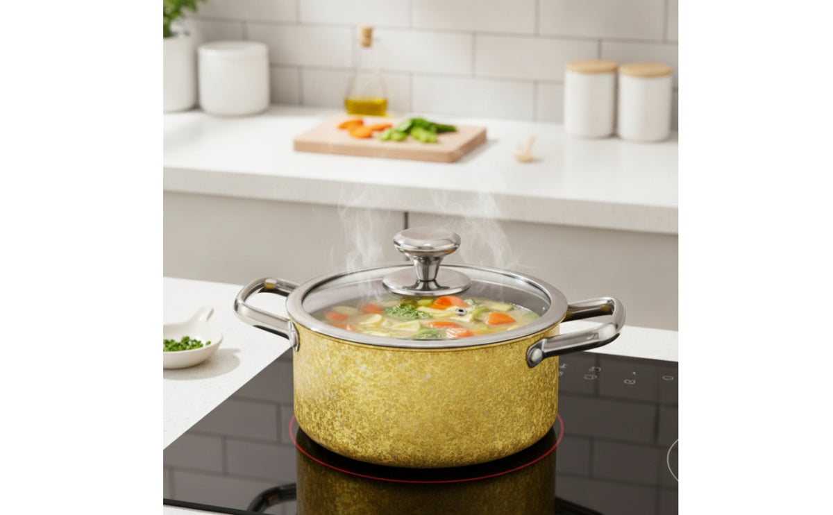 Stockpot with Lid Uncoated Pot with Glass Lid Textured Soup Pot Double Handles for Home Cooks, Uncluttered Lifestyle Devotees