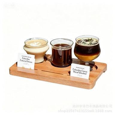 Solid Wood Three-Hole Coffee Tasting Tray for Single Origin Coffee