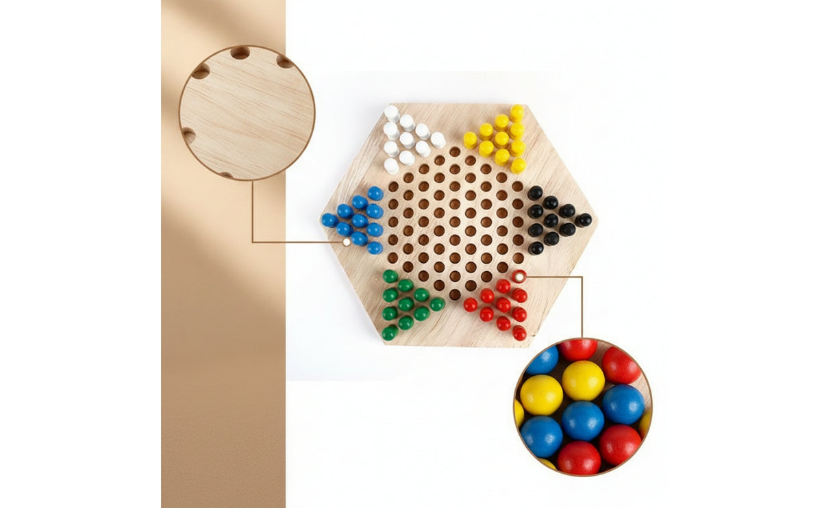 Hexagonal Wooden Chinese Checkers Board Colorful Chinese Checkers Educational Tabletop Game Screenscreenless for Classroom