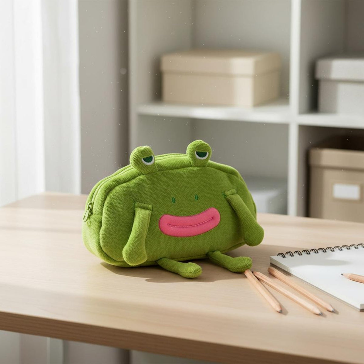 Frog Writing Instrument Case Cute Creature Design Zipper Pen Bag Desktop