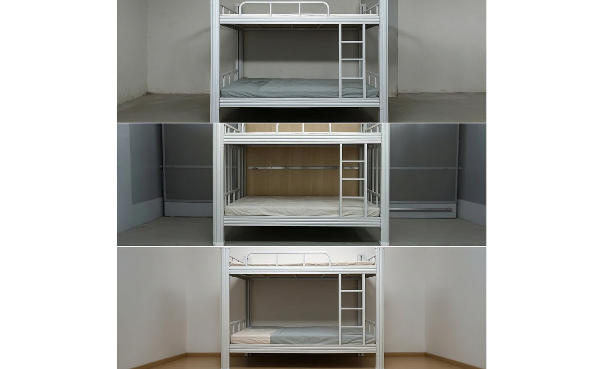 Iron Bunk Bed Space-Saving Metal Bunk Bed Furniture for Employees, Roommates, Student Apartment, Employee Housing, Shared Room
