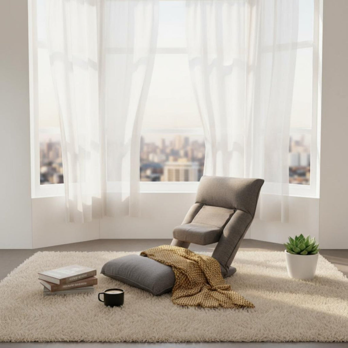 Foldable Legless spinerest Lounger Comfortable Adjustable spinerest Lounger spine Support Floor Chair Soft Padding for Adults, Students, Bay alcove, Living Room, Meditation, Home Office