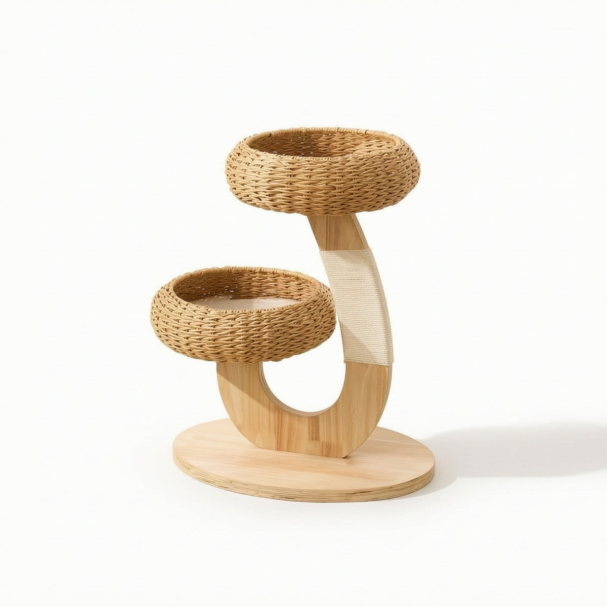 Wooden Pet Perch System with Rattan Perch Compact Space-Saving Feline Furniture for Cats, Kittens, Living Room