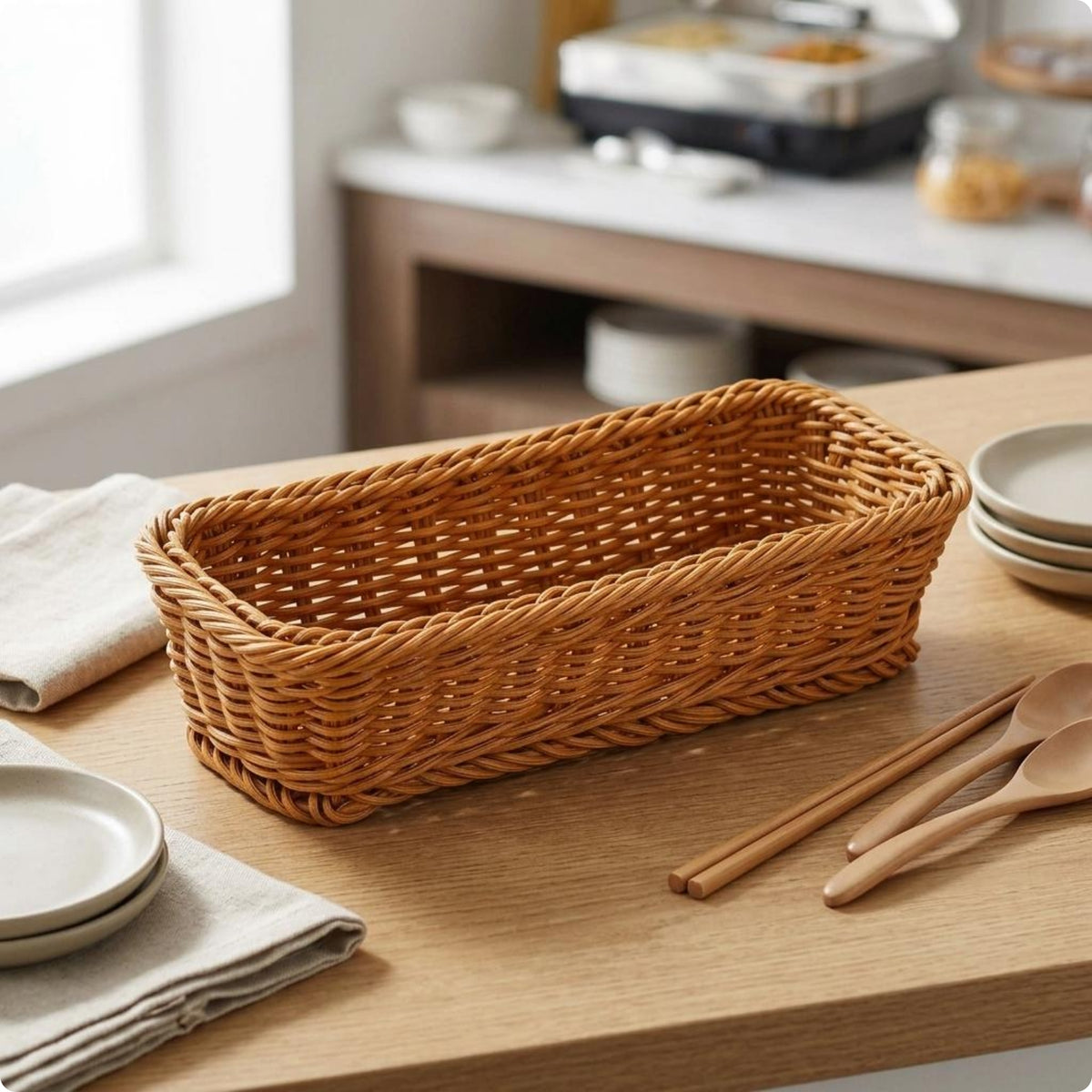 Rectangular Rattan Basket uncoveredTop Household Organizer Rounded Corners