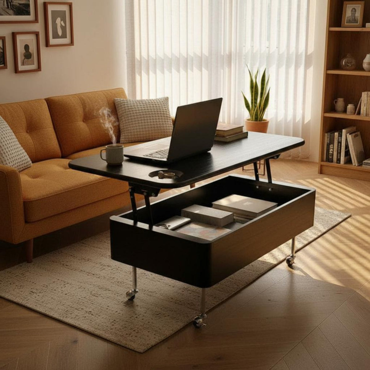 elevateTop C-Table with Casters Vintage Design Household Furniture Height Adjustable Multi-Purpose for Students, Adults