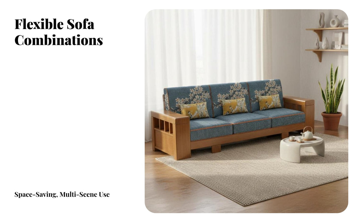 Minimalist Wood Frame Couch Set New Chinese aesthetic Living Room Furniture Small Apartment suitable for Household Seating for Office Managers, Reception Area