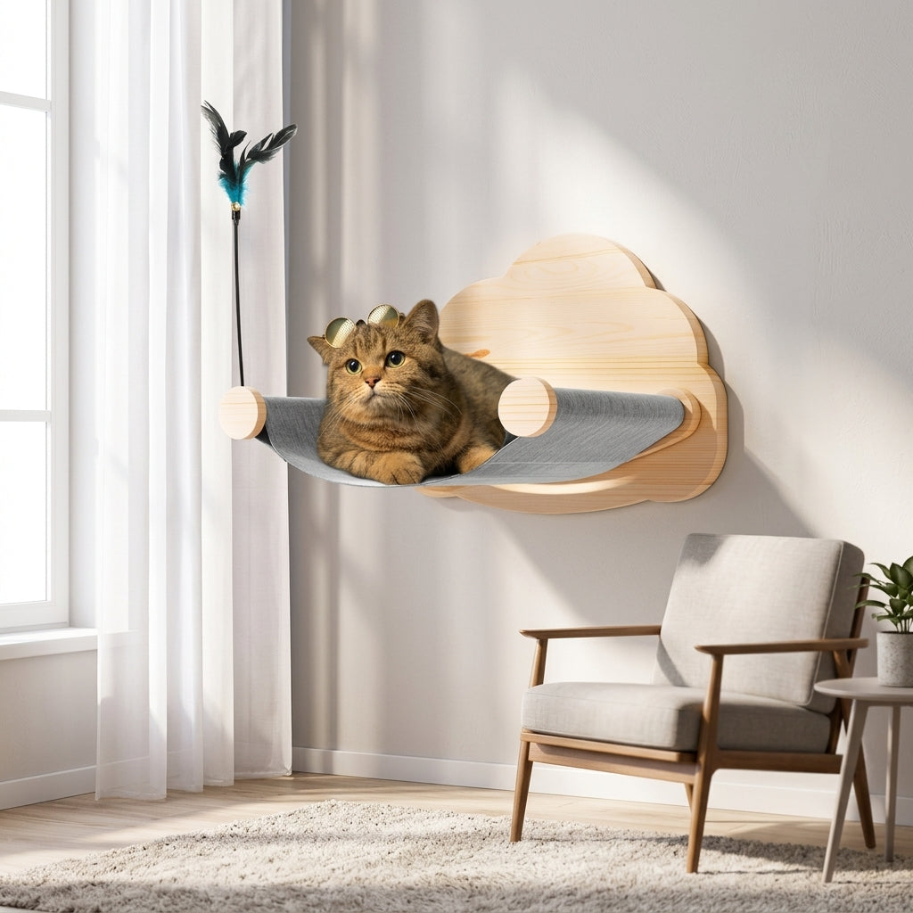 Cat Window Hammock and Wall Mounted Bed, Cushioned Shape Perch for Indoor Felines, Elevated Resting Space and Comfortable Hanging Cat Hammock