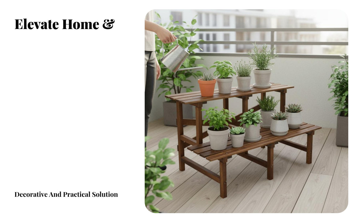 Indoor & Outdoor Use 3-Tier Ladder Planter Weather-Resistant 3-Tier Plant Stand Step Design Garden Furniture Freestanding for Gardeners, Homeowners, Decor lovers, Balcony, Living Room, Entryway, Corner