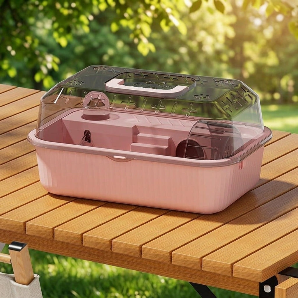 Transparent Hamster Cage with Handle, Acrylic Hamster Habitat Made of Material, Luxury Outdoor Hamster Cage, Top Entry Design, 40*30*18cm Size