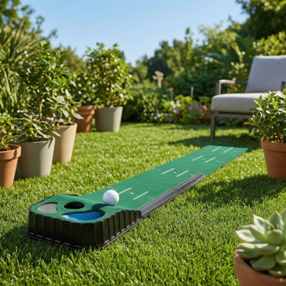 Alignment Golf Putting Practice Mat Foldable Putting Green with Ramp Compact Sports Equipment Outdoor for Home, Office, Backyard