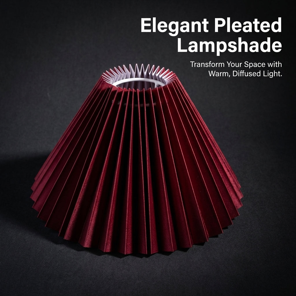 Ceiling Lamp Shade with Burgundy Pleated Material Design for Living Room Decor, Replacement for Table and Floor Crimped